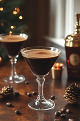 Two glasses of espresso martini with decoration on the top