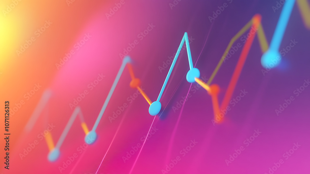 Poster increasing line graph on vibrant gradient background business growth concept 3d render