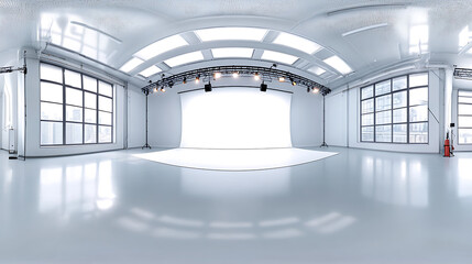 immersive 360degree panorama of minimalistic studio with bright lights hdri vr environment 3d illustration