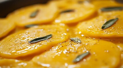 Pumpkin ravioli with sage butter sauce, pumpkin food, gourmet pasta