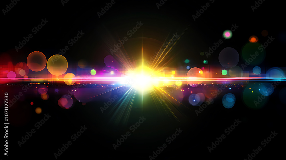 Poster prism light leak texture for photo overlay and effect, lens flare in abstract background, bokeh effect with glow and magical lights on black background