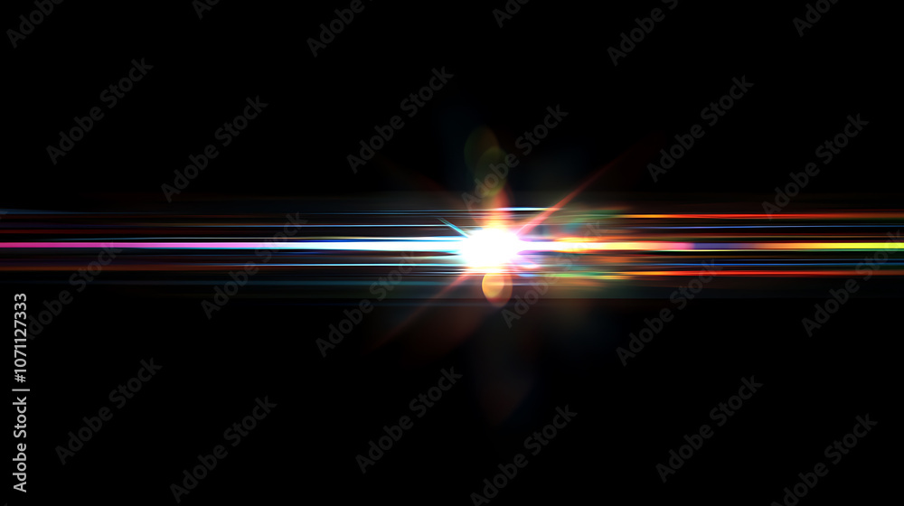 Aufkleber prism light leak texture for photo overlay and effect, lens flare in abstract background, bokeh effect with glow and magical lights on black background