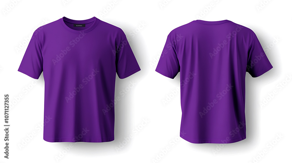 Poster purple tshirt mockup front and back views on white background vector template for apparel design