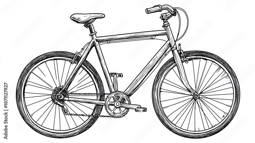 Poster vector illustration of a black line bicycle, featuring a fixed gear and single speed, isolated on wh