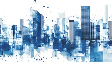 Abstract skyscrapers with white and blue background, featuring geometric building patterns, and a corporate business theme