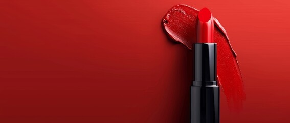 Red Lipstick on Solid Background with Copyspace - Beauty Makeup Concept