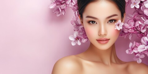 Fototapeta premium Beautiful Asian Woman with Flowers.