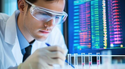 Researcher Analyzing DNA Data on Computer Screen