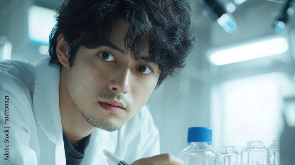 Aufkleber Focused Scientist Analyzing Data in Laboratory Setting