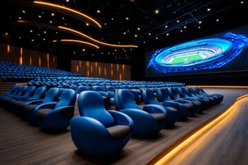 Fototapeta premium A futuristic football stadium with holographic screens, digital scoreboards, and an advanced crowd experience