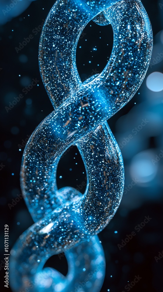Poster a close-up of a blue, spiraling, transparent object against a black background. it looks like a chai