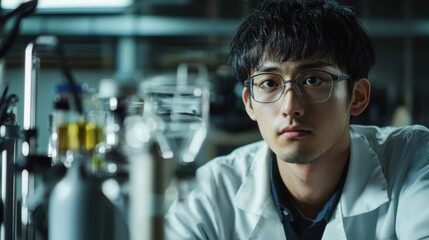 Engineer Inspecting Equipment in Laboratory Setting