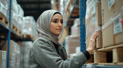 Woman in Hijab Working in Logistics Setting