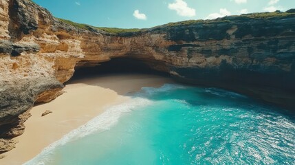 Serene Beach and Rocky Cove Overlooking the Ocean - Powered by Adobe