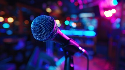 A reminder to respect others and have fun displayed on a banner behind the karaoke stage.