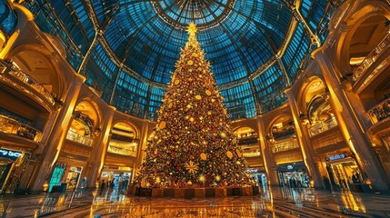 Obraz premium Festive Christmas Tree in Elegant Shopping Center