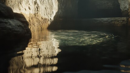 Naklejka premium Serene Cave Pool with Reflection and Natural Light