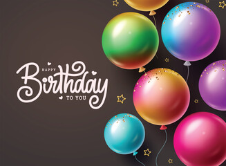 Birthday greeting vector design. Metallic colorful balloons in birthday greeting card clip art for party decoration surprise background. Vector illustration party invitation card.    © Zeinous