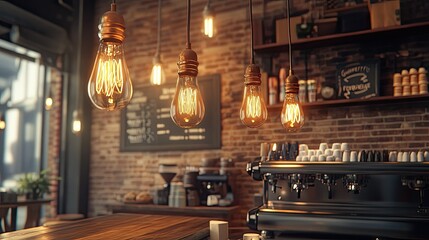 Cozy Cafe Interior with Vintage Light Fixtures