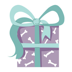 Vintage cute Dog party gift, Birthday present, Halloween gift box with ribbons, vector illustration in flat style. Gift box icon