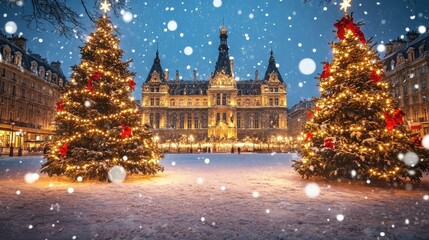 Winter Wonderland with Snowy Christmas Scene