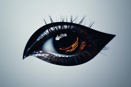 Minimalist outline of an eye with simple lines and a single color accent, on a plain background