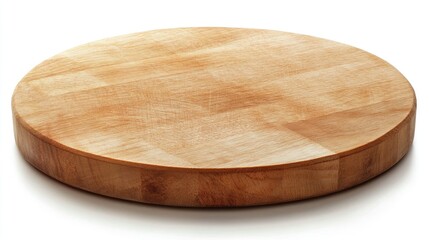 Round Wooden Cutting Board on White Background