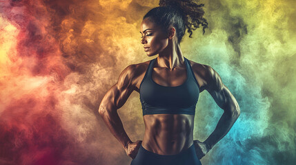 Obraz premium Positive Energy: a fit woman exuding positive energy, inspiring others with her dedication to health and fitness.Generated with AI 