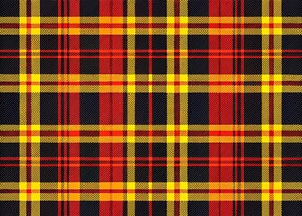 Seamless Tartan Pattern Design Featuring Two Thick Black and Two Thin Red Yellow Stripes in a Balanced Composition for Textile, Fashion, and Home Decor Applications