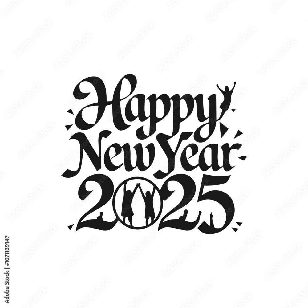 Fototapete happy new year text design. 2025 number design template. collection of 2025 happy new year symbols v