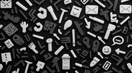 Abstract black and white 3D shapes pattern background.