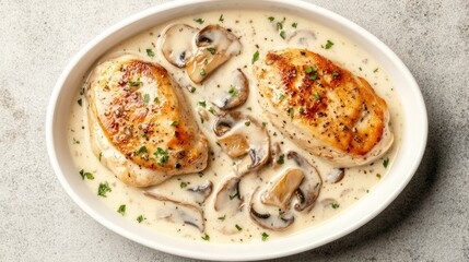 Creamy Chicken with Mushrooms in White Sauce