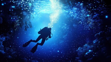 Underwater Diver in Mystical Blue Light