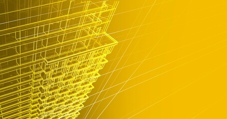 A vibrant architectural sketch capturing the intricate details of a modern building design against a radiant yellow background