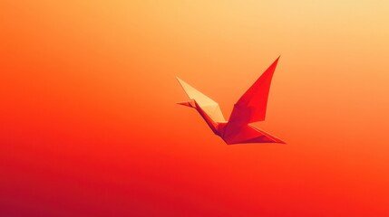 Fototapeta premium Elegant Origami Bird in Warm Gradient Background