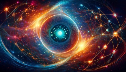 Obraz premium Entanglement- An abstract image showing the infinite connections and complexity of quantum physics 