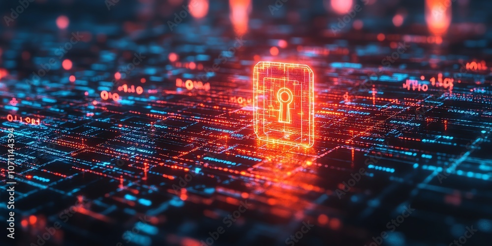 Aufkleber A glowing padlock icon rests on a digital network background of binary code, representing online security.