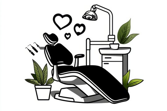 black and white dental chair with hearts clip art preview