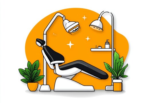 dental chair with lights, orange background clip art preview