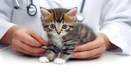 Veterinarian Gently Holding an Adorable Kitten, Symbolizing Veterinary Care and Pet health.