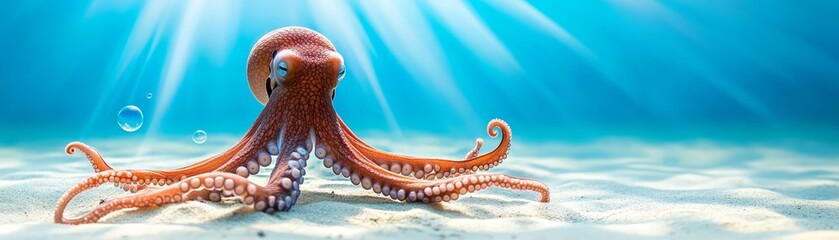 Obraz premium Exploring the depths, a captivating glimpse into the world of octopuses and their underwater habitat