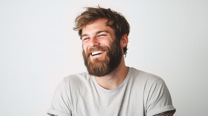 Fototapeta premium Smiling Hipster Man with Beard in Casual Setting