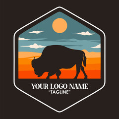 Illustration vector graphic of BISON SILHOUETTE OUTOOR LOGO VECTOR ILLUSTRATION for apparel design merchandise, such as logos on product packaging © Ngaula Studio