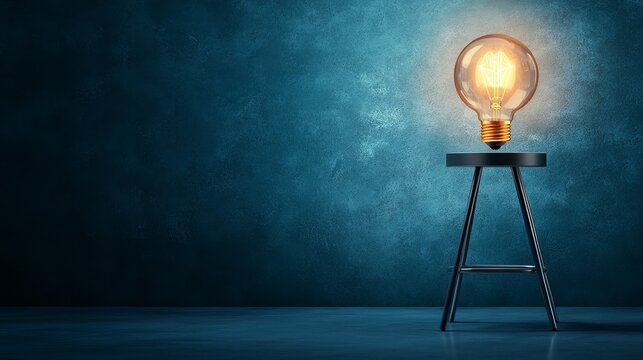 Illuminating innovation, a single light bulb on wooden table, symbolizing ideas and inspiration