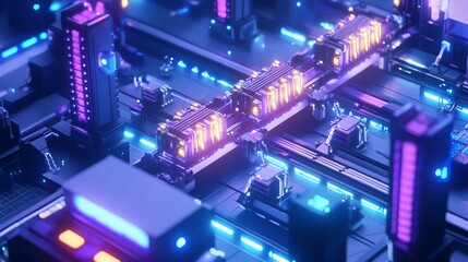 Fototapeta premium Cybernetic Factory with Robotic Assembly Lines