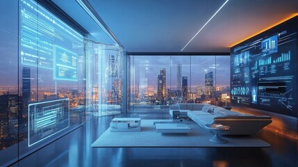 Obraz premium Futuristic Office with Holographic Displays