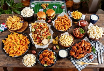 Delicious snacks are ready for an american football game viewing party
