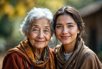 Happy senior woman and her granddaughter smiling together outdoors