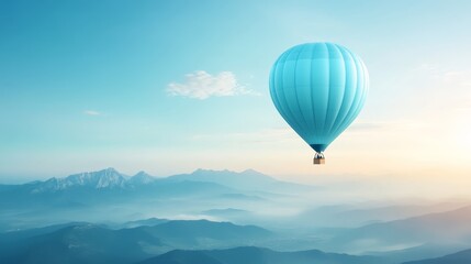 Obraz premium Hot air balloon adventure, soaring over majestic mountains at sunrise 