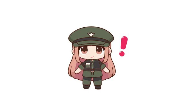 Cute army police 2d looping animation, with green screen